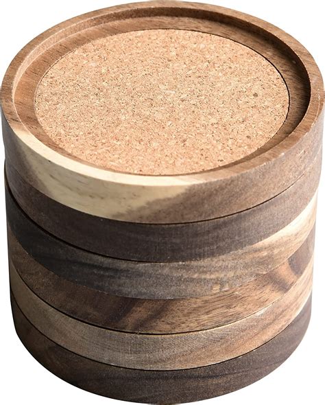 Acacia Wood Coasters For Drinks 413 Inch Set Of 6