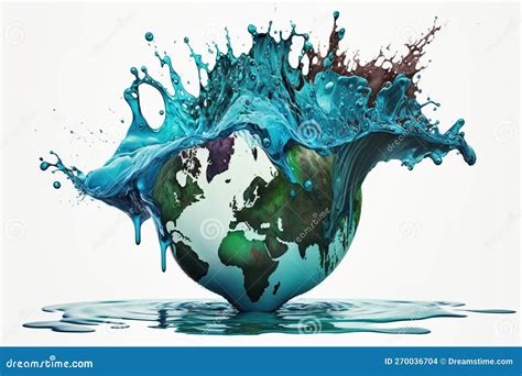 Planet Earth Splashing In Water Surface On White Stock Illustration