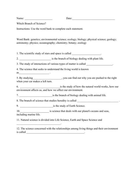 Branches Of Science Worksheet Science Worksheets Branches Of Science