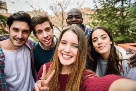 Multiracial Group Of Friends Taking Selfie Stock Image Image Of Park Happy 71379113