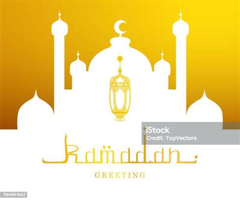 Kartu Ucapan Ramadan Kareem Kaligrafi Arab Dan Ilustrasi Vektor Siluet