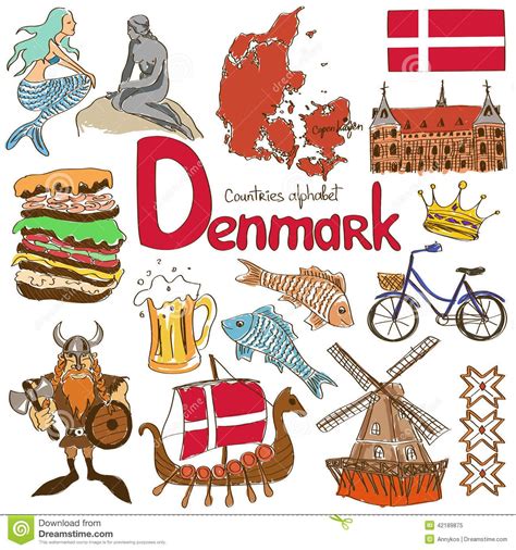 Ilustración Acerca Colección Colorida De Iconos De Dinamarca Alfabeto
