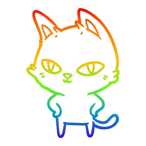 A Creative Rainbow Gradient Line Drawing Cartoon Cat With Bright Eyes