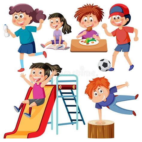 Set Of Children Cartoon At Playground Stock Vector Illustration Of