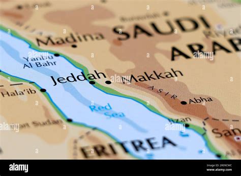 Close Up Of A World Map With Saudi Arabia Jeddah Makkah Madina In Focus