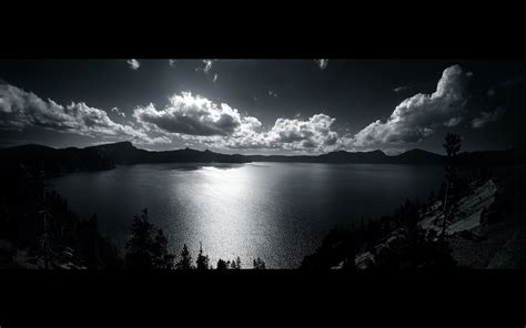Lake Landscape Clouds Black White Wallpapers Hd Desktop And