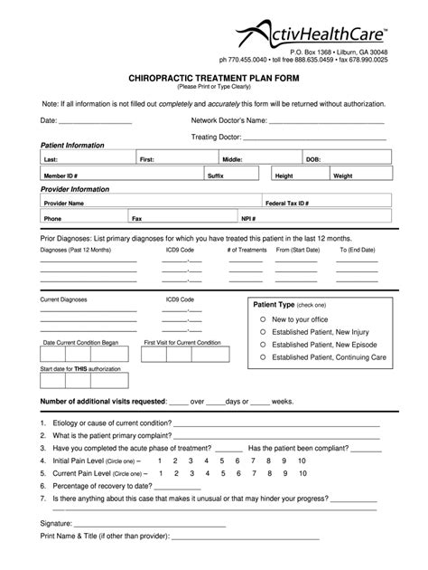 Chiropractic Treatment Plan Template Fill Out And Sign Online Dochub