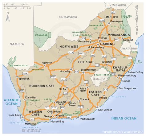 Road Map Of South Africa Provinces California Southern Map