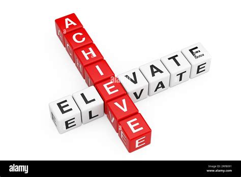 Achieve Elevate Sign as Crossword Cube Blocks on a white background. 3d