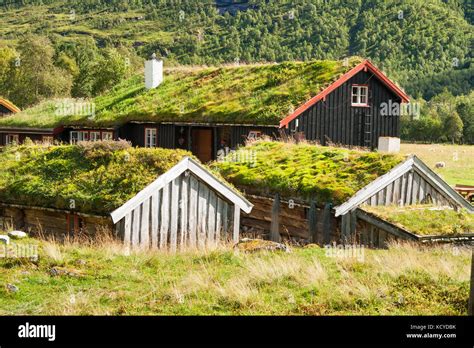 Traditional Norwegian House With Grass Roof Innerdalen Norway Stock