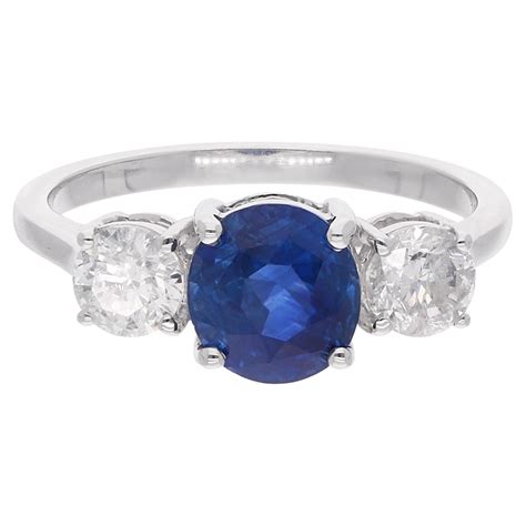 Blue Sapphire Gemstone Promise Ring Diamond 18 Karat White Gold