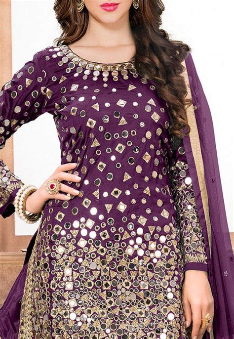 Embroidered Taffeta Silk Punjabi Suit In Violet Kch975