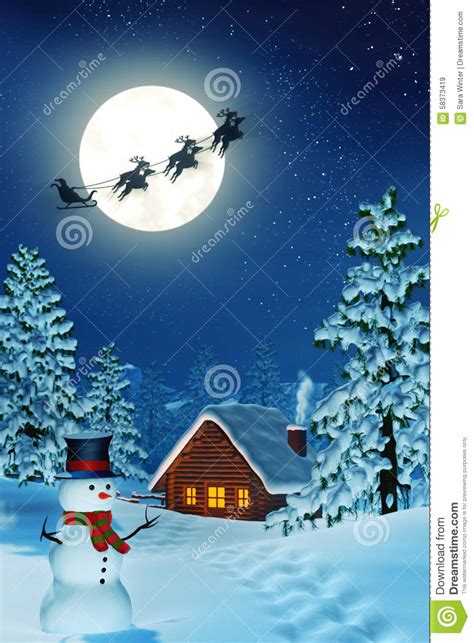 Moonlit Christmas Landscape At Night Stock Illustration