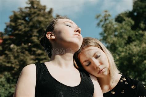 Lgbt Lesbian Couple Love Moments Concept Two Young Lesbians Girls