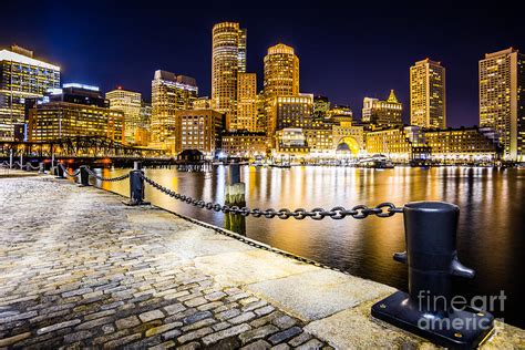 Boston Harbor Skyline At Night Picture Photograph By Paul Velgos Fine