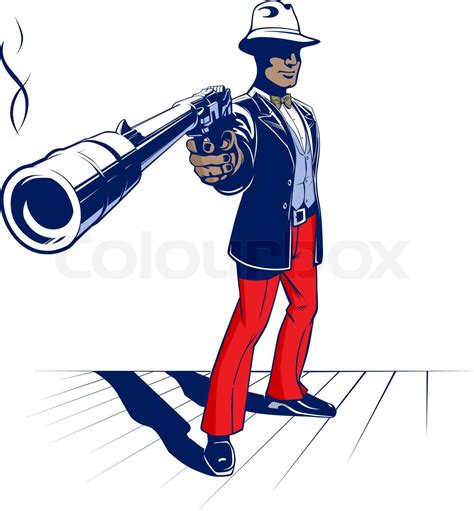 stylized illustration of cartoon mobster with gun stock vector colourbox