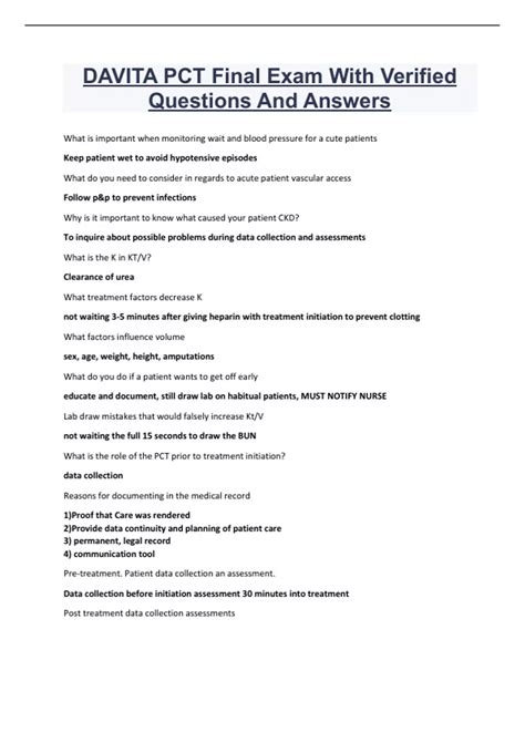 Davita PCT Final Exam questions and answers (2022/2023) (Verified