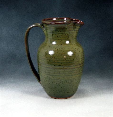 Large Green Ceramic Pitcher Hand Thrown Stoneware Pottery 3 Etsy