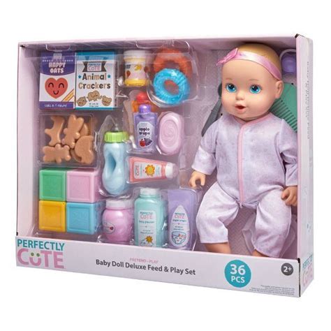 Perfectly Cute Baby Doll Deluxe 36pc Feed And Play Set Blonde With Blue