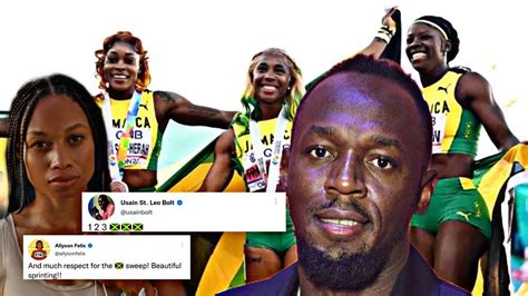Usain Bolt And Allyson Felix Reacts To The 1 2 3 Sweep From Jamaica At