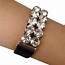 Swarovski Crystal Rhinestones On Black Leather Cuff Bracelet Design 