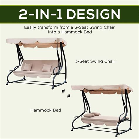 Outdoor 3 Person Patio Porch Swing Hammock Bench Canopy Loveseat
