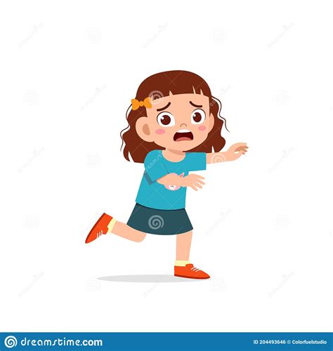 Cute Little Kid Girl Scared And Run Expression Gesture Stock Vector