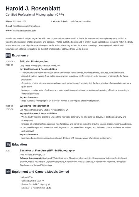 Professional Photographer Resume—examples For 2024