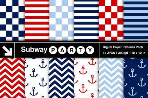 Nautical Stripes Chevron And Anchors Custom Designed Graphic Patterns