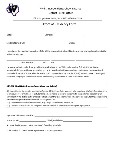 Printable Proof Of Residence Form Printable Forms Free Online