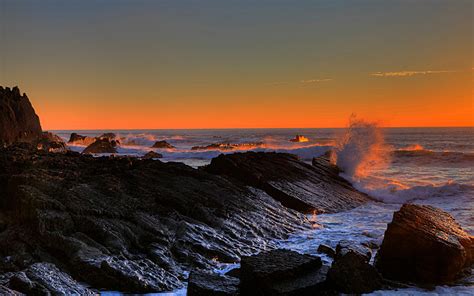 Ocean Rocks Stones Splash Sunset Waves Wallpaper 1920x1200 167007