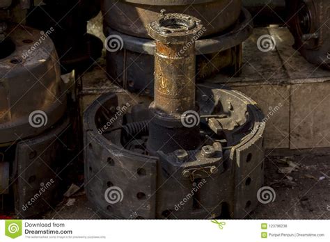 Parts Of Old Engine Parts On The Ground Stock Photo Image Of Cogs