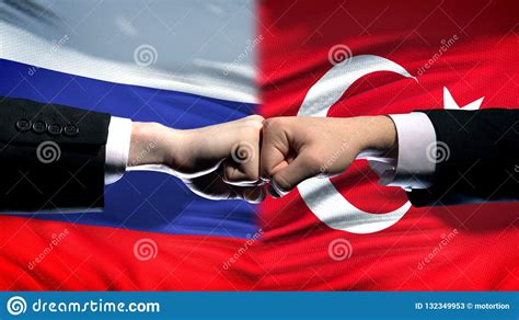 Russia Vs Turkey Conflict International Relations Fists On Flag