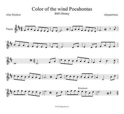 20 easy pieces for beginners (volume 1) tubescore: Colors of the Wind by Alan Menken Sheet Music for Flute and Recorder. Pocahontas ...