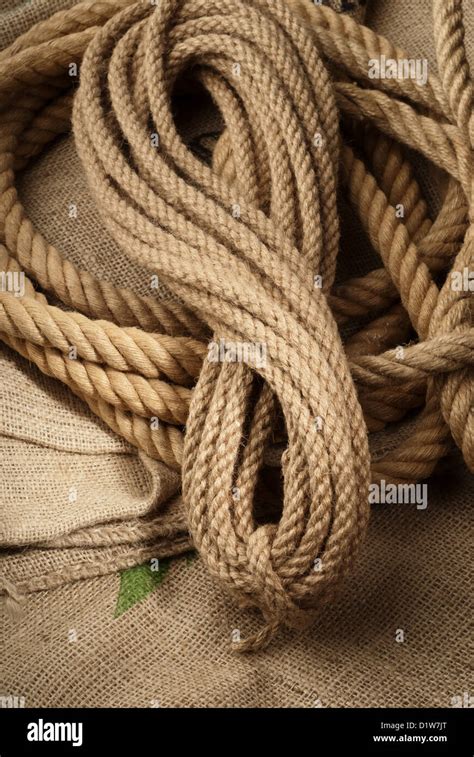 Natural Ropes Twisted On A Brown Cloth Stock Photo Alamy