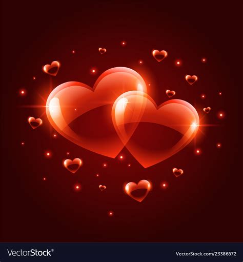 Two Shiny Valentines Day Hearts Background Vector Image