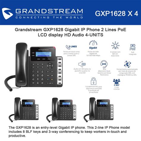 Grandstream Gxp1628 Bundle Of 4 Gigabit Ipphone 2 Lines Poe Lcd Display