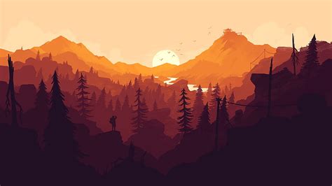 Ilustración De Montañas Firewatch Bosque Montañas Fondo De Pantalla