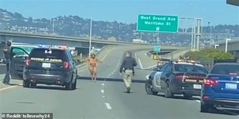 moment naked woman opens fire on drivers after police chase on san francisco s bay bridge