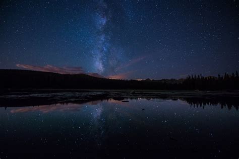 Milky Way Stars Forest Lake Night Wallpaper 2048x1367 247273