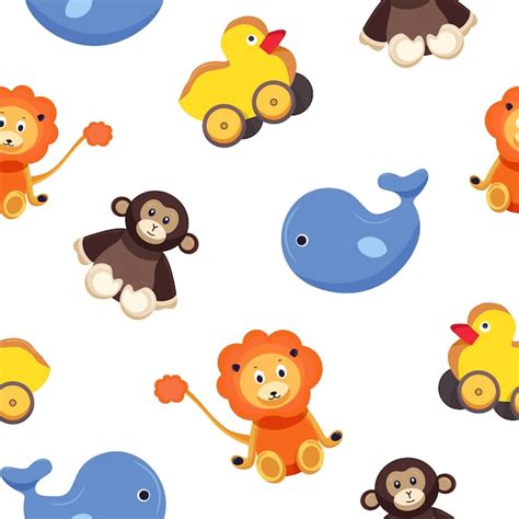 Premium Vector Childish Seamless Pattern With Funny Adorable Toy Animals