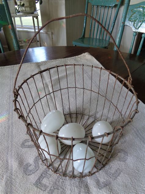 Antique Wire Egg Basket With 5 Glass Laying Eggs Etsy Wire Egg