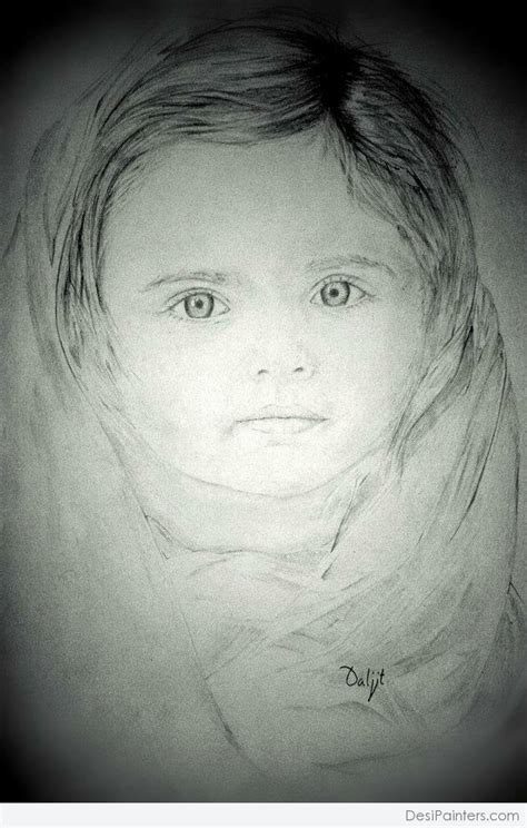 Pencil Sketch Of Cute Little Girl Desi Painters