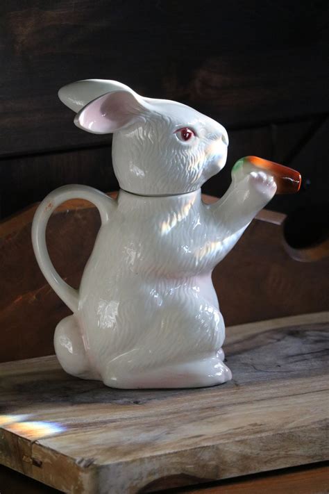 Bunny Teapot For Vintage Easter Decor Ceramic Rabbit Holding Etsy