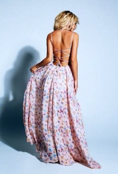 Dress Maxi Floral Backless Floral Dress Open Back Dresses White