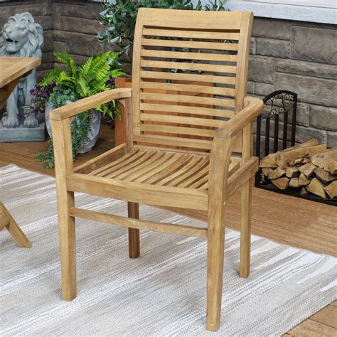 Sunnydaze Solid Teak Outdoor Armchair Light Brown Wood Stain Finish