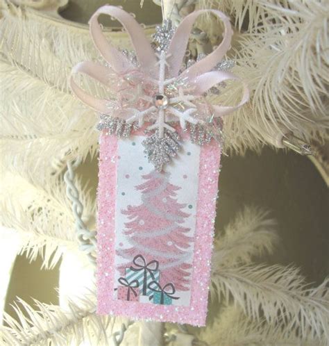 Pink Christmas Card Ornament Glitter Vintage Style Paper Tree Etsy