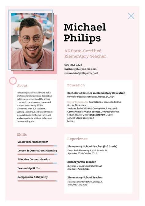 Elementary Teacher Professional Profile Online Resume Template Crello