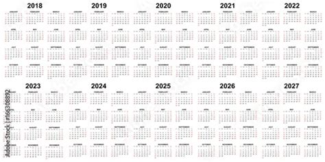 Ten Year Calendar 2018 2019 2020 2021 2022 2023 2024 2025