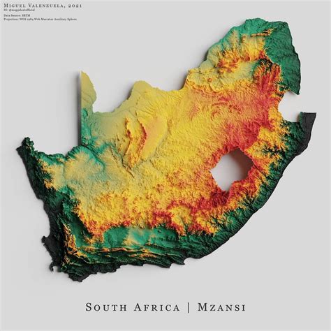 Mapa De Relieve De Sudáfrica Por Miguel Valenzuela 2021 Mapas Milhaud